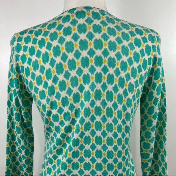 Garnet Hill 100% Merino Wool Geometric Print Sweater Cardigan Size Small Preppy - Picture 5 of 9